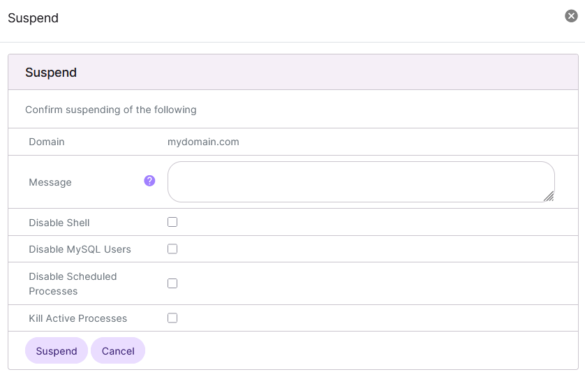 siteworx account suspend form