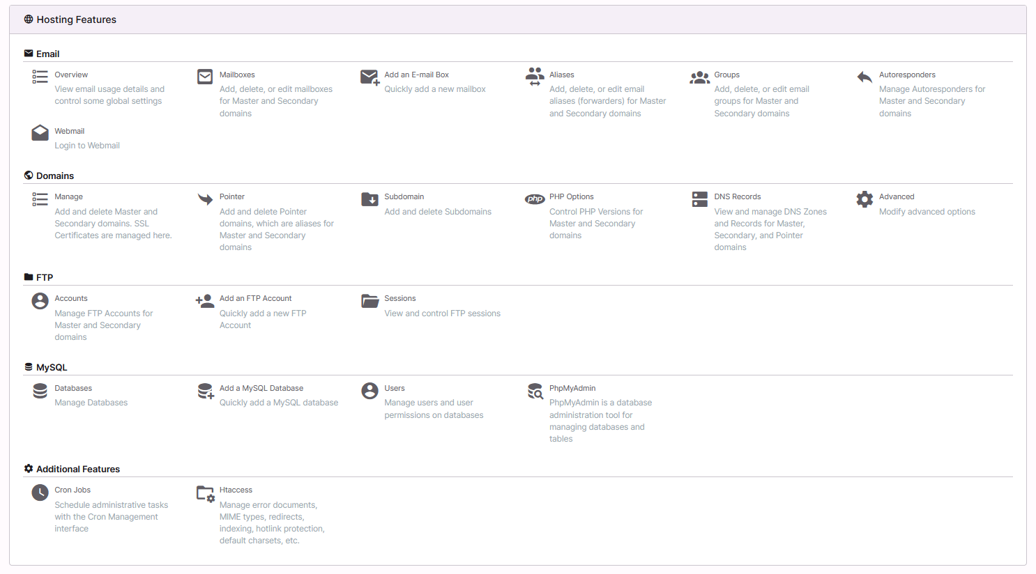 hosting features home page