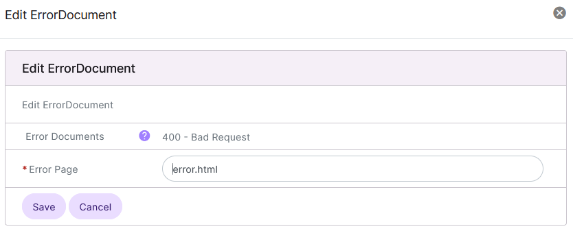 siteworx htaccess edit error document form