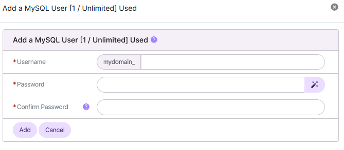 siteworx mysql add user form