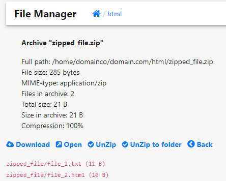 fileman files in zipped folder