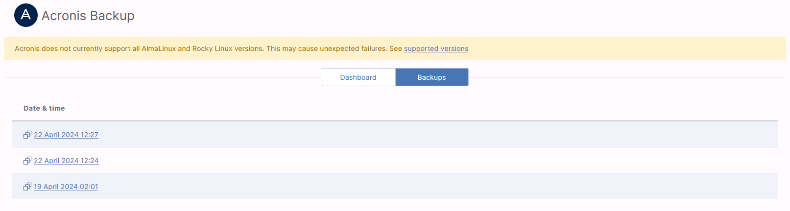 backup list
