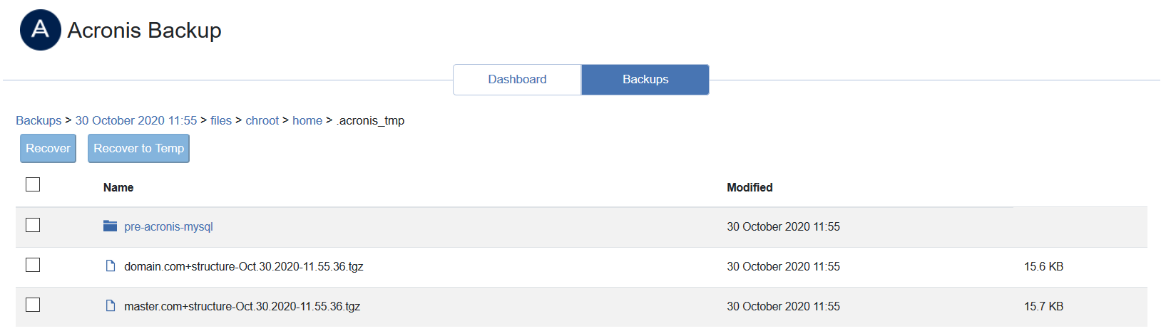 backup file list