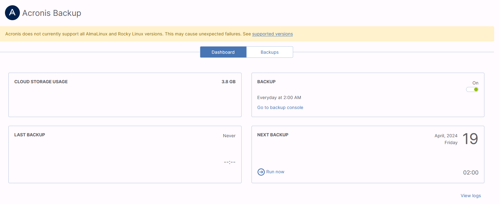 acronis dashboard