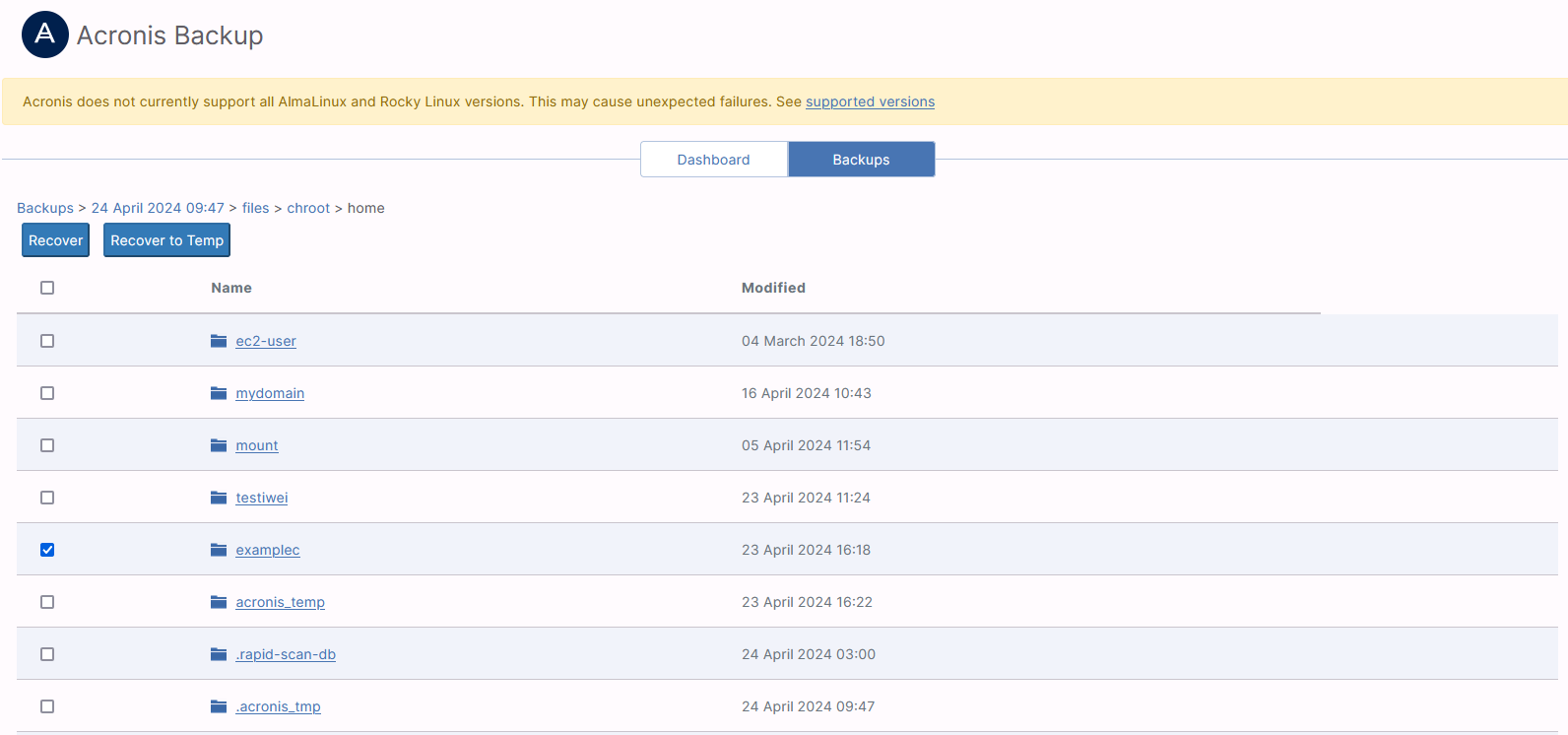 acronis file list