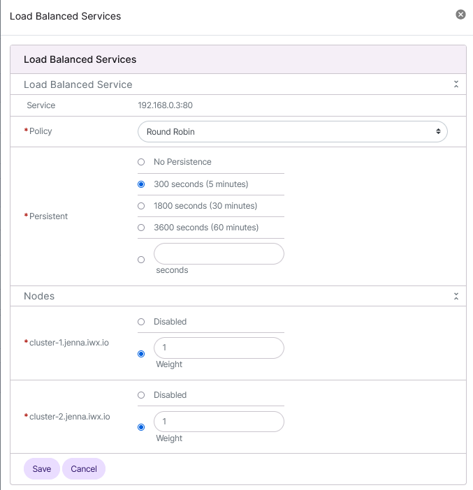 load balancer edit form