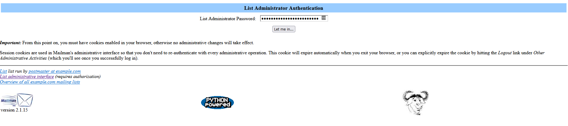 mailman login page