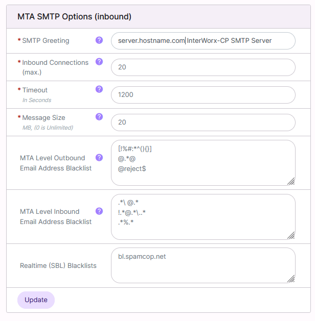 smtp settings