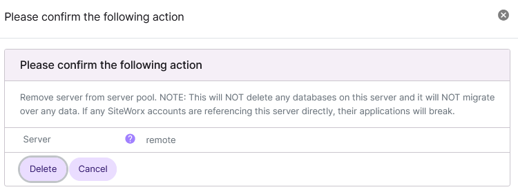 delete remote mysql server form