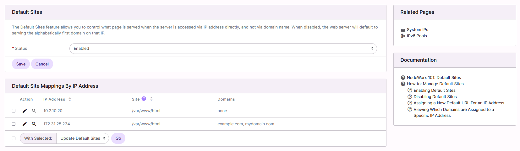 default sites pages