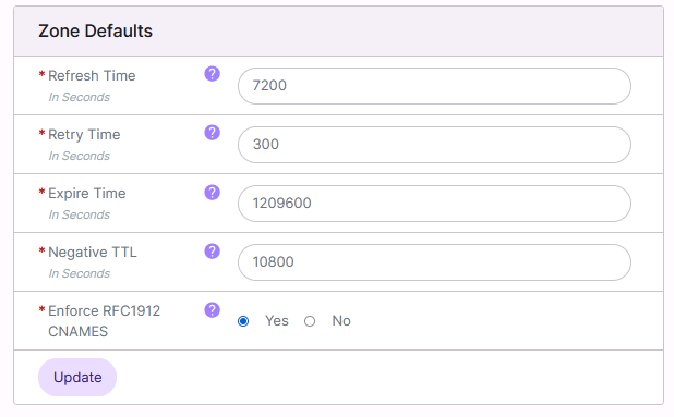 dns zone defaults