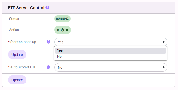 ftp onboot settings