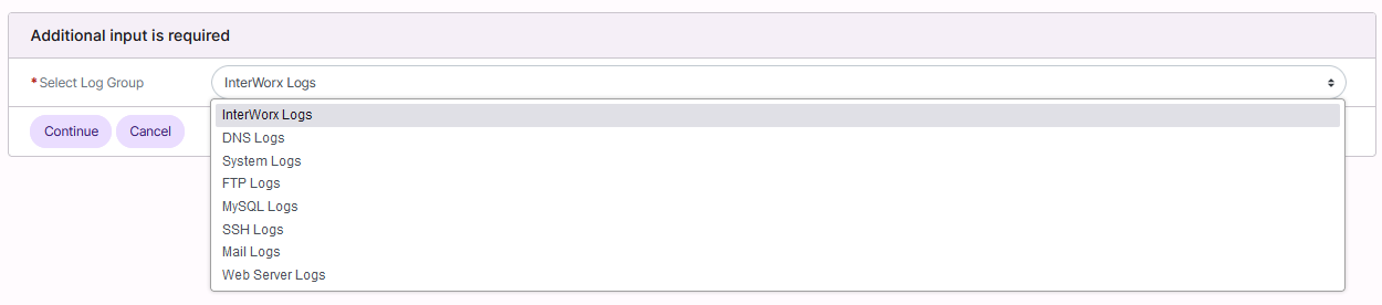log group dropdown