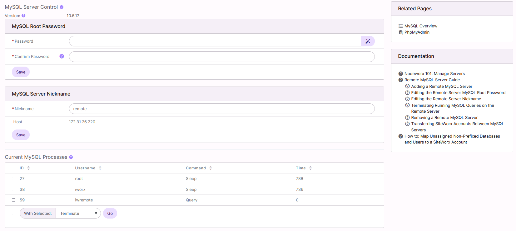 mysql control page