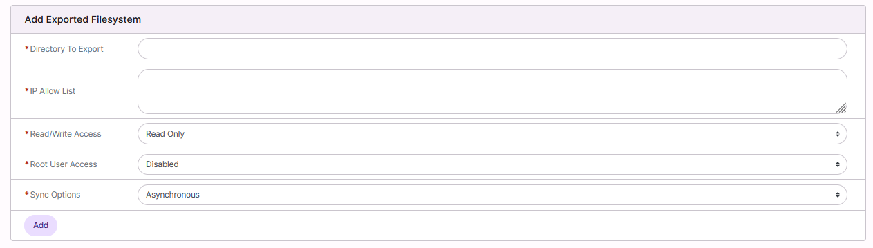 NFS export form