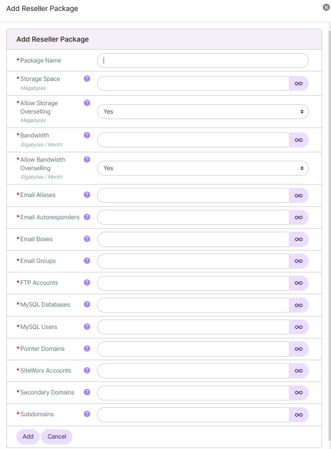 add reseller package form