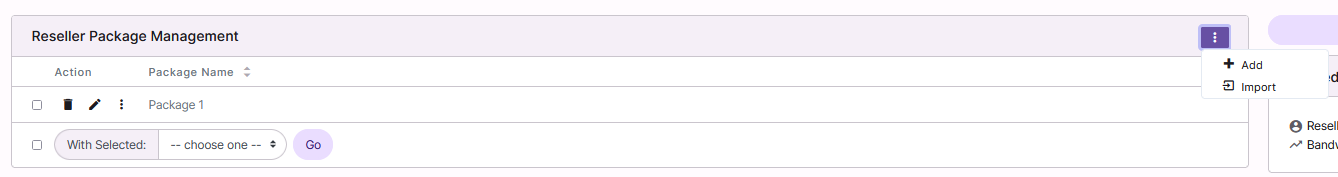 reseller package options menu