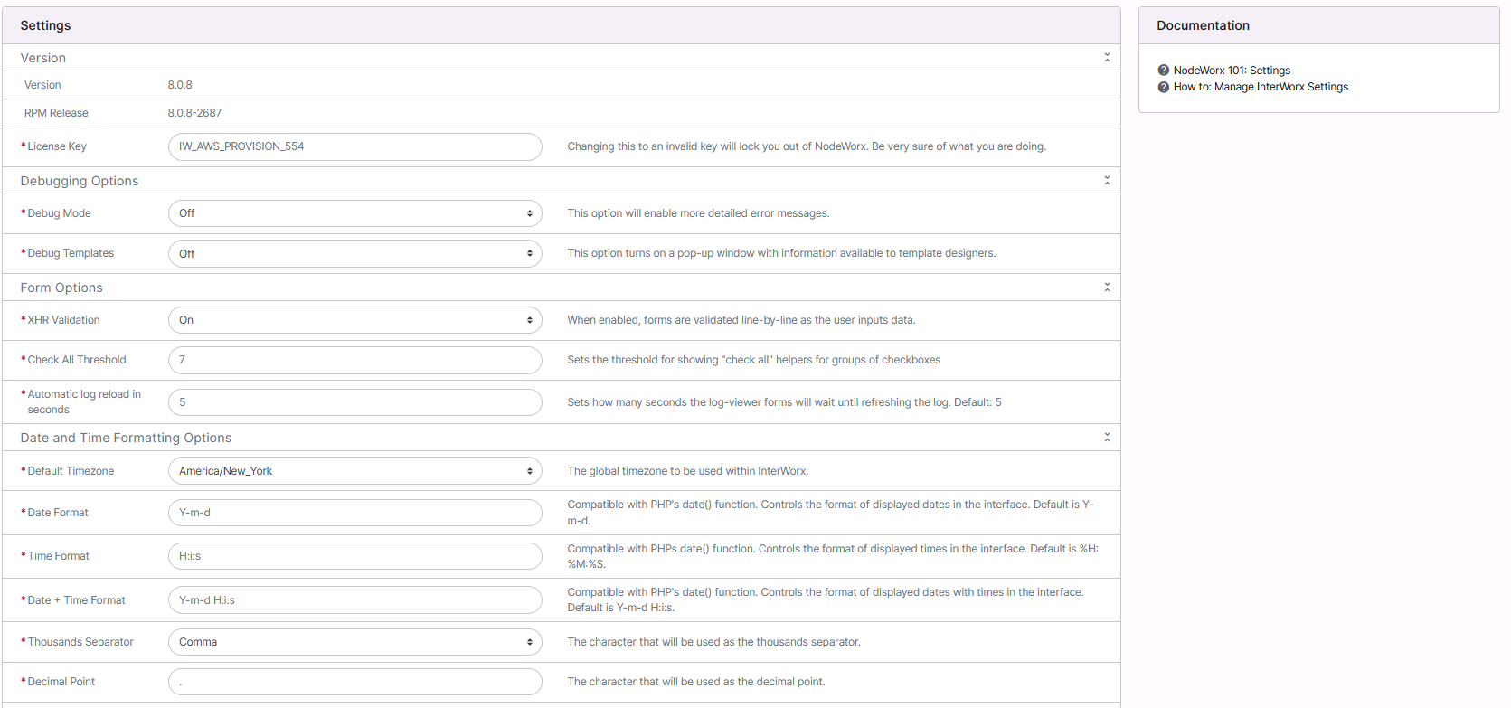 nodeworx Settings