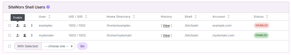 enable shell user