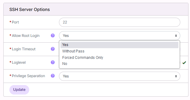 ssh root options