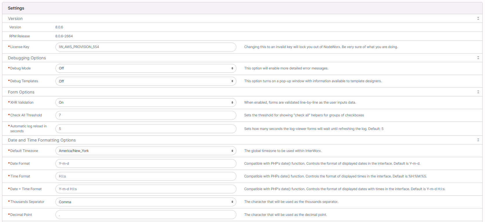 settings page