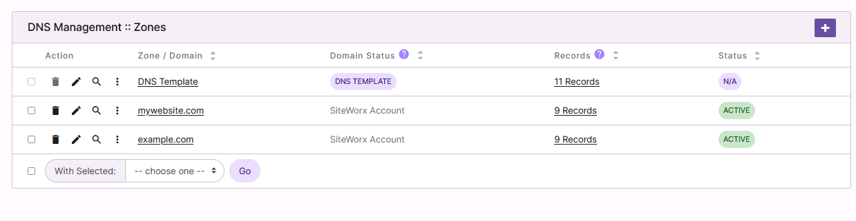 dns zones page