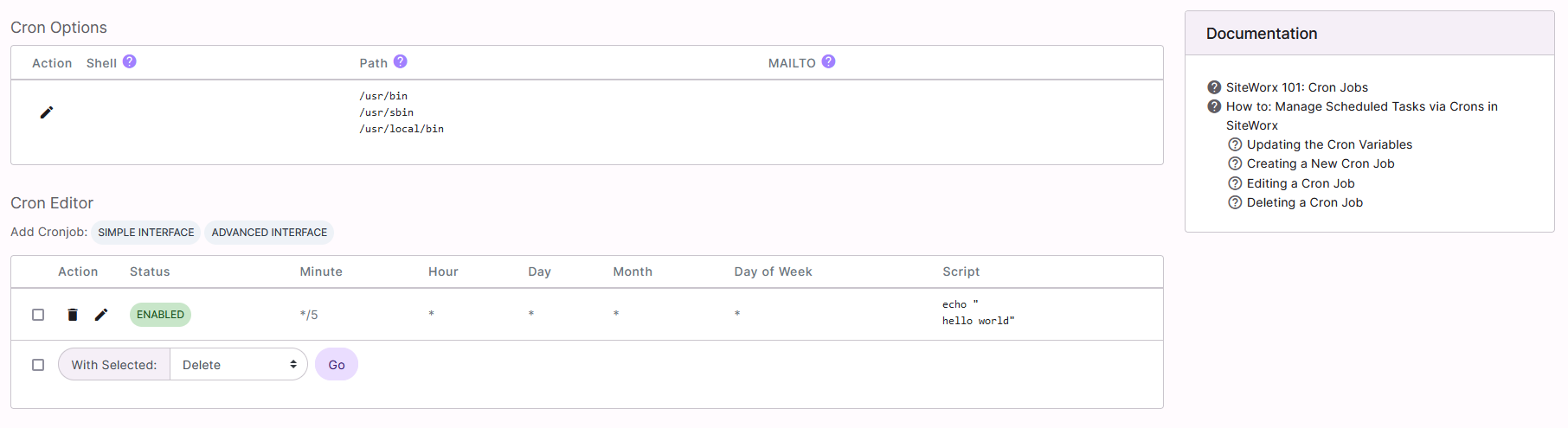 cron page
