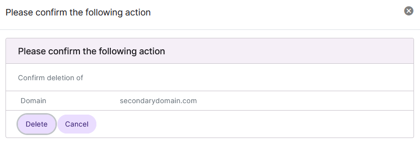 siteworx delete secondary domain form