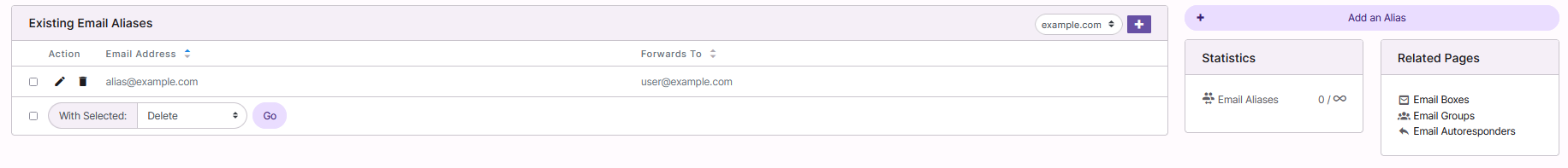 email alias page