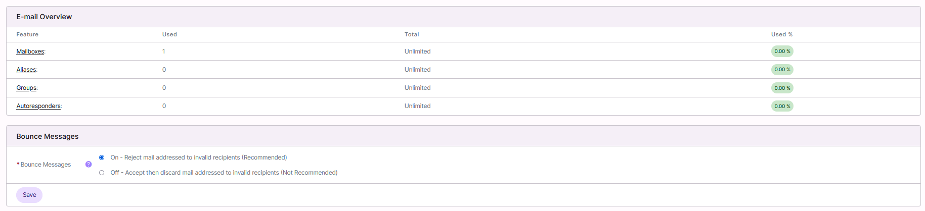 email overview page