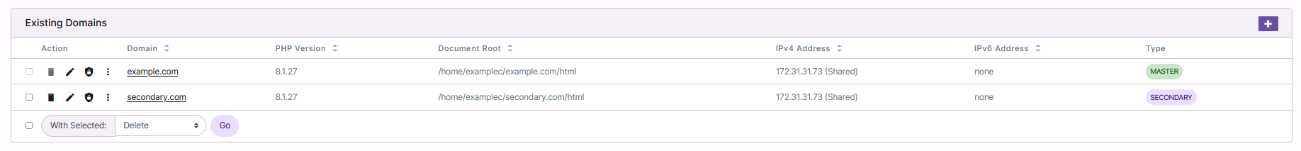 manage domains page