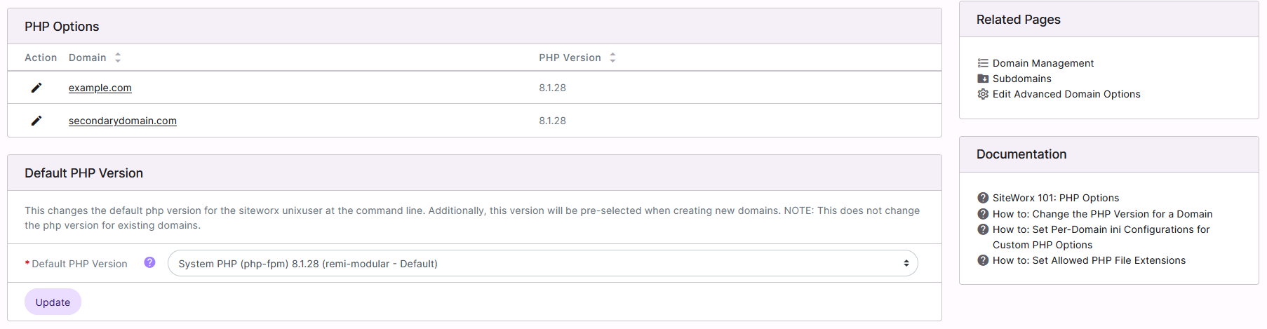 php options page