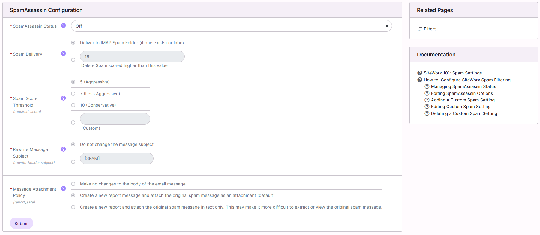 spamassassin page