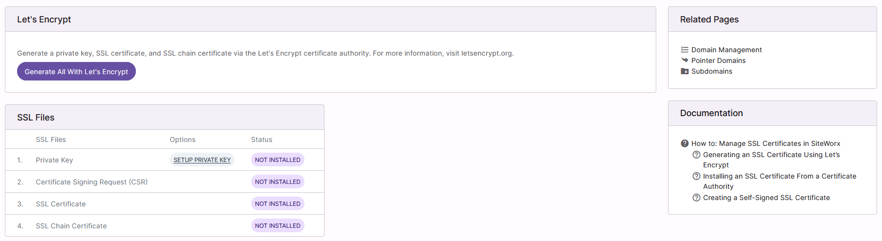 siteworx ssl page