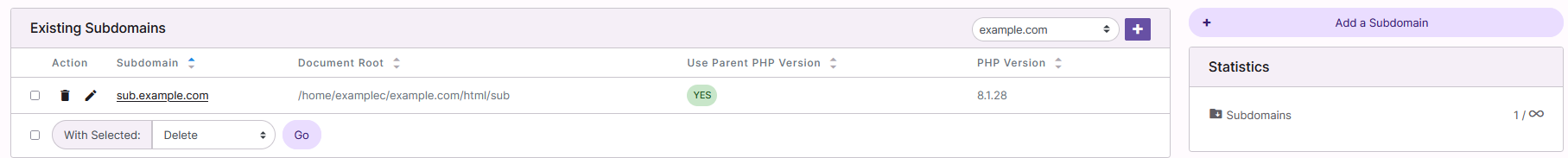 subdomain page