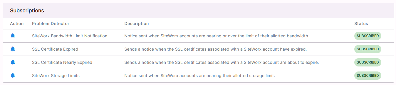 subscriptions page