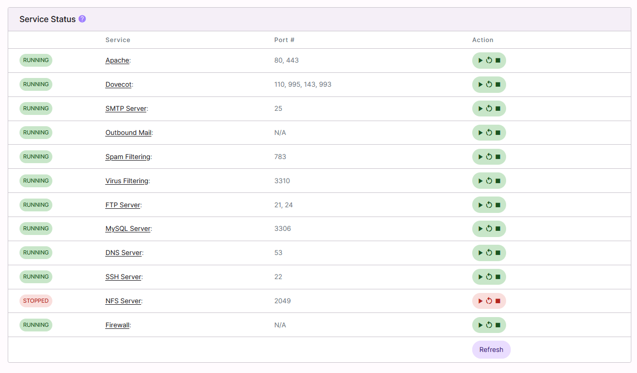 system service page
