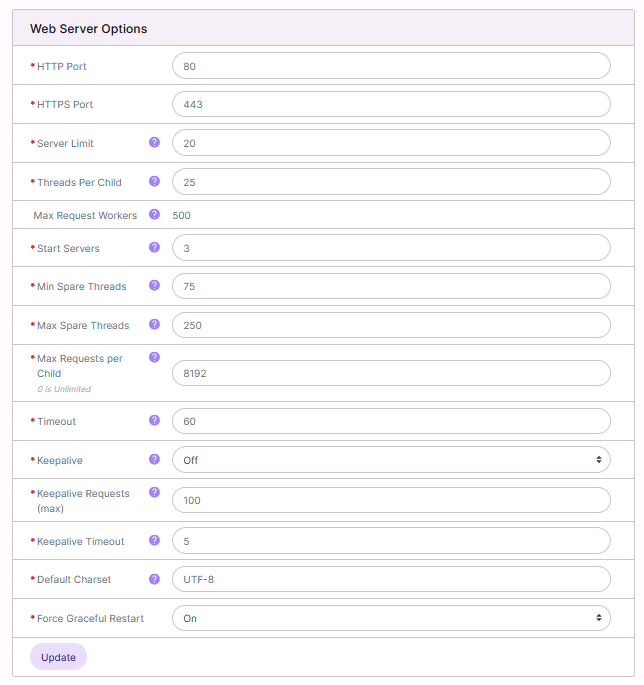 The Web Server Options box