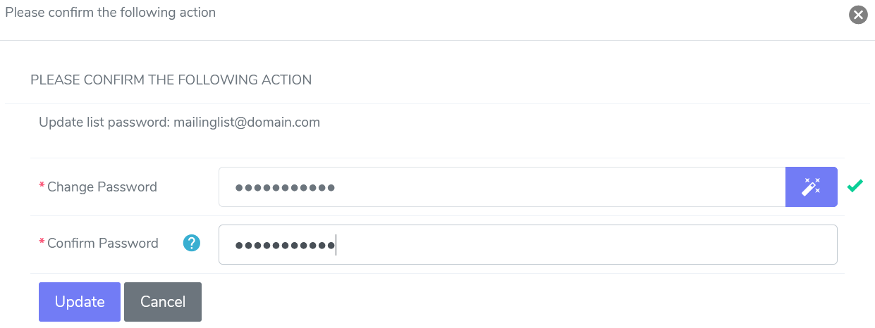 update list password form