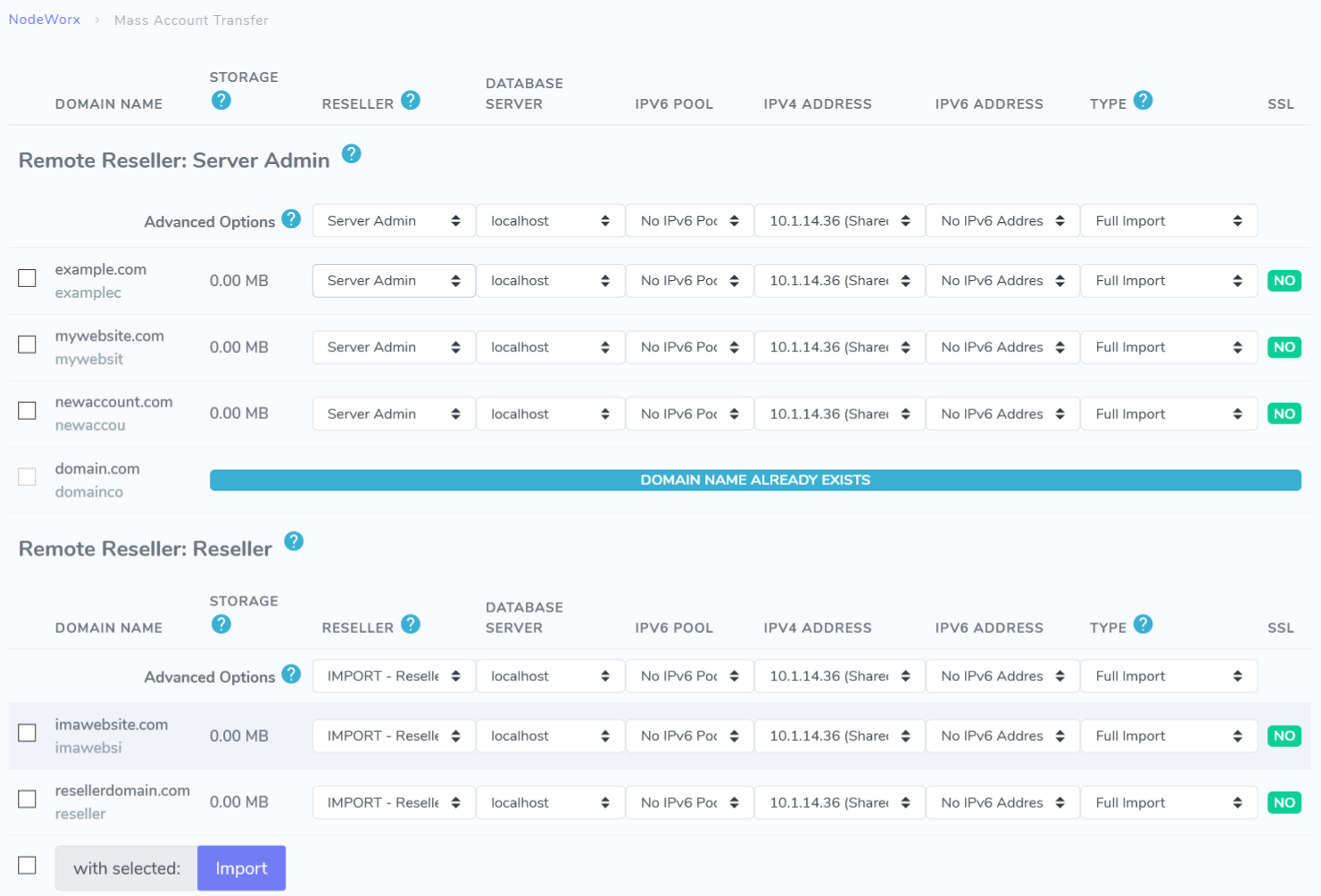 mass import select accounts form