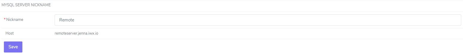 remote mysql nickname edit form