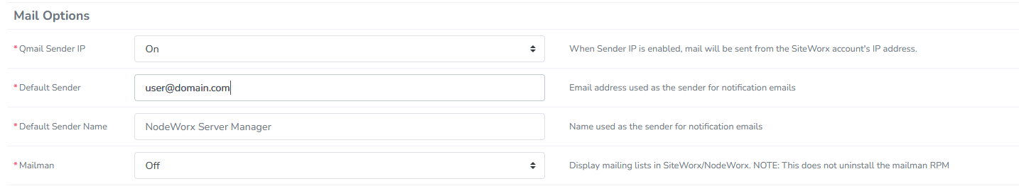 default sender setting
