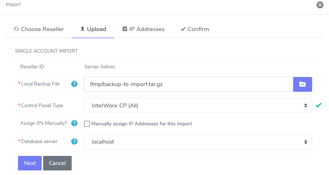 single account import form