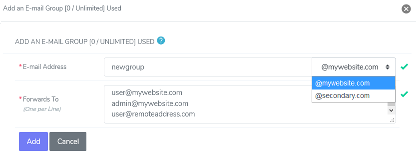 siteworx add email group form