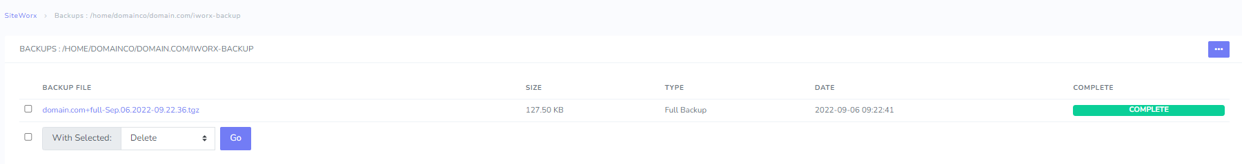 backup manage page
