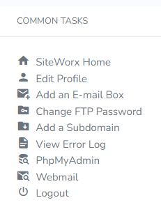 siteworx common tasks menu