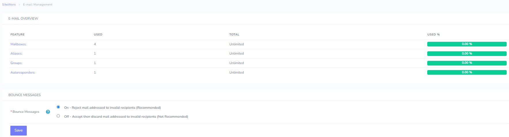 email overview page