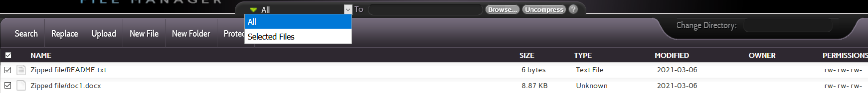 fileman files in zipped folder