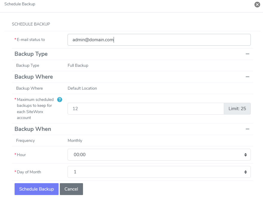 siteworx monthly backup
