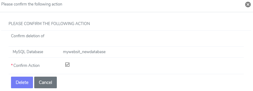 siteworx delete mysql database